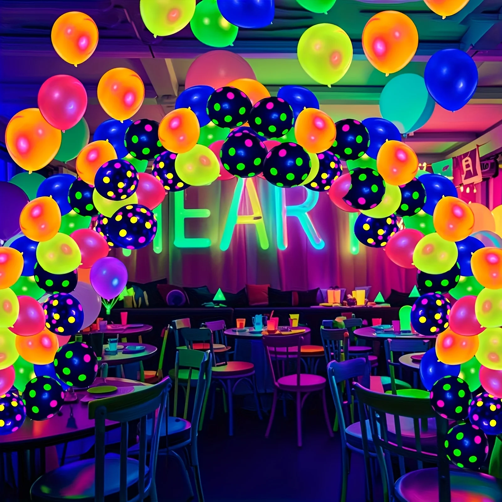 22Pcs 12Inch UV Glow Polka Dot Latex Balloons Blacklight Party Decor