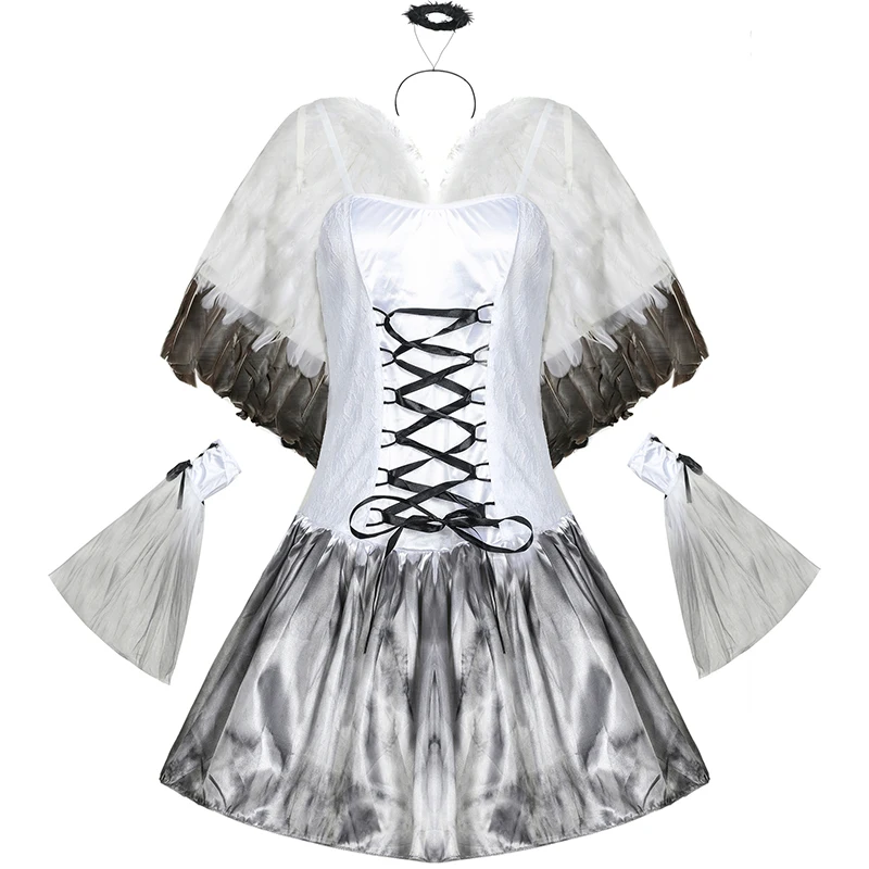 Karneval Halloween Dame gefallen Engel Kostüm dunkle Vampir Feder flügel Rollenspiel Cosplay Kostüm Party kleid