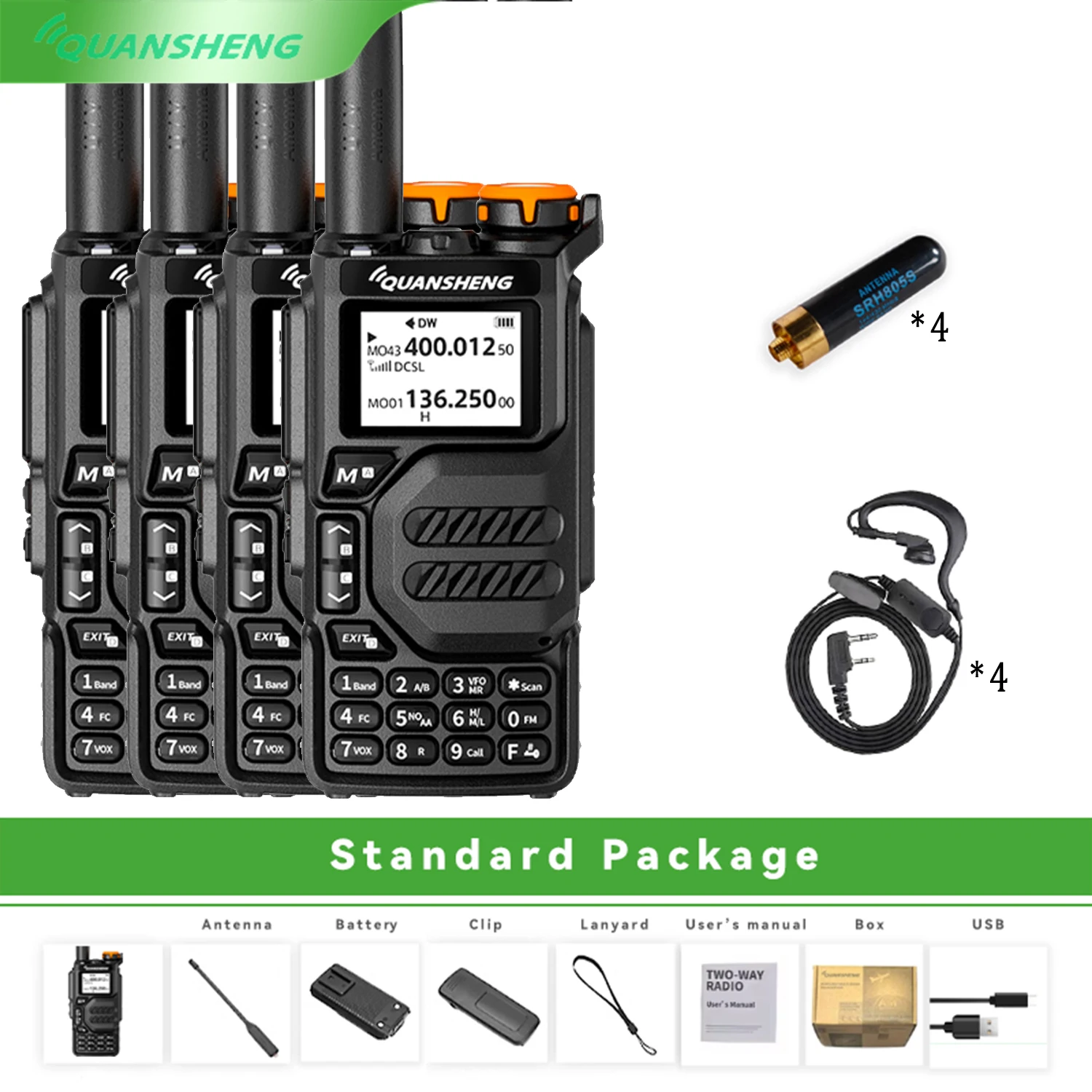 Quansheng Walkie Talkie UV-K5 4PC Long Range Air Dual-Band 2-Way Radio 5W High Power Portable 200 Channel FM Ham Two Way Radio