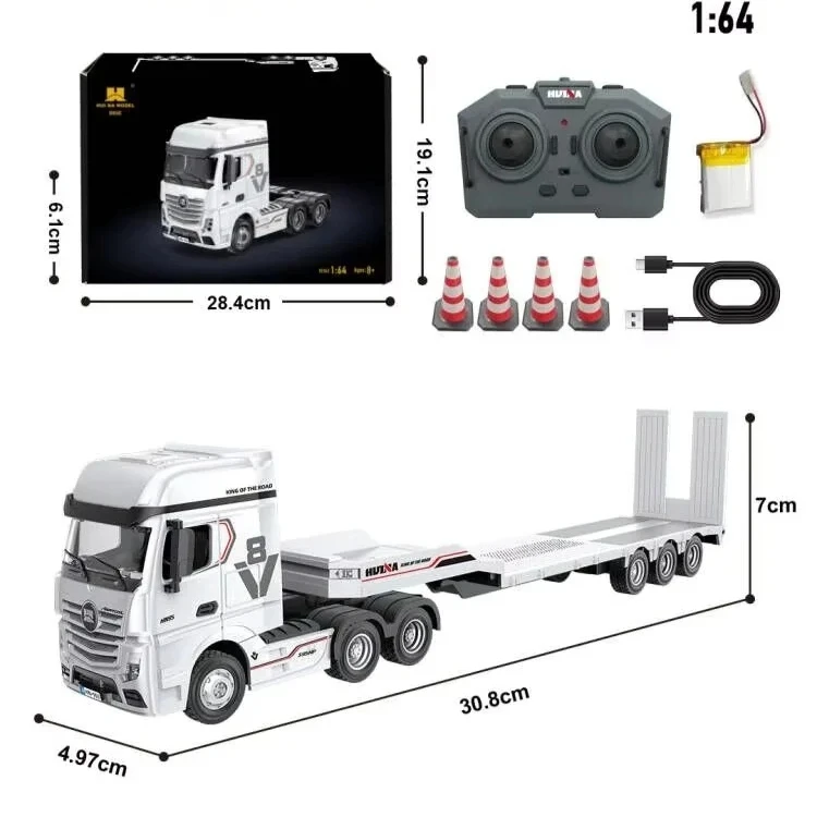 RC Car NO.9900 1:64 RC Truck Mini Flatbed Tractor Truck 12-Channel With Light High/Low Speed Steering Gear Desktop Toy Men Gift