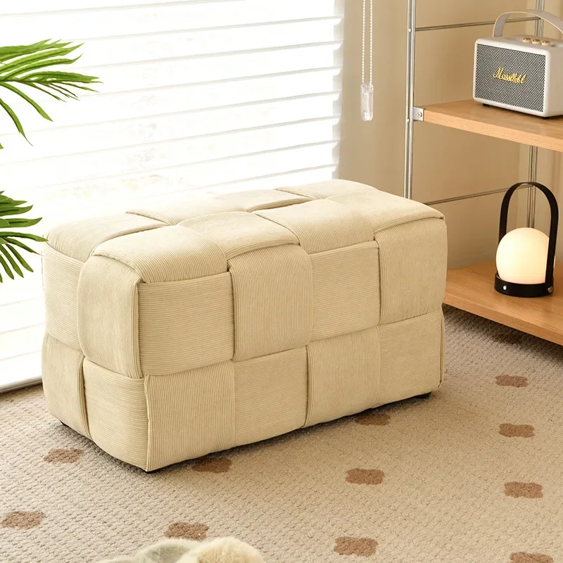 Modern simple Internet celebrity small stool home fabric stool corduroy twist stool cream wind beige