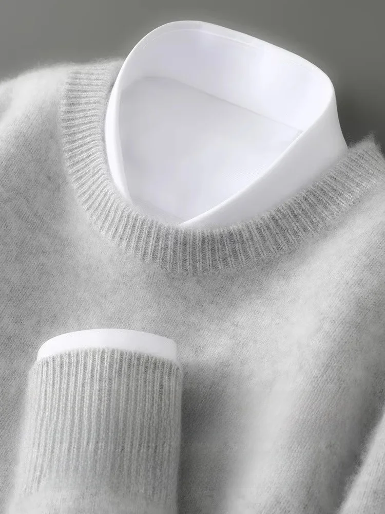 Thiened Heavyweight 00% Pure Wool Knitted Sweater round Ne Men's Loose Warm Base Layer Camere irt Busin Casual Sle