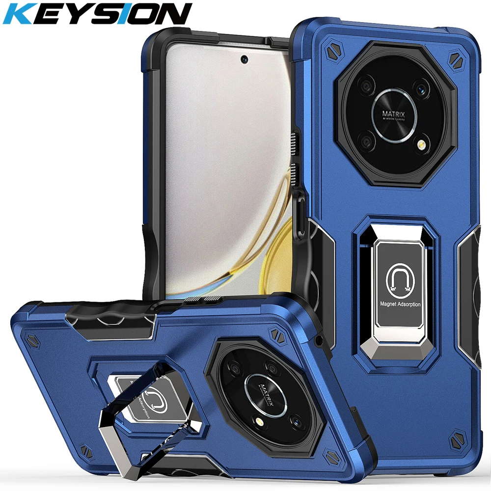 KEYSION Shockproof Armor Case for Honor X9 5G X30 Silicone + PC Metal Ring Stand Phone Back Cover for Huawei Honor Magic 4 Lite