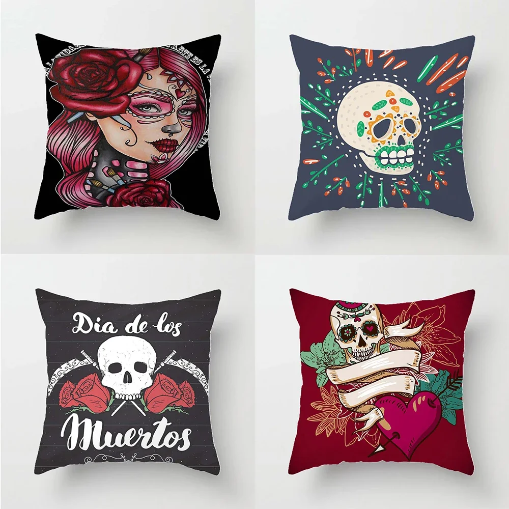 Throw Pillowcase Square Zipper Scary Skull Women's 3D Printed Decorative Linen Cushion Cover