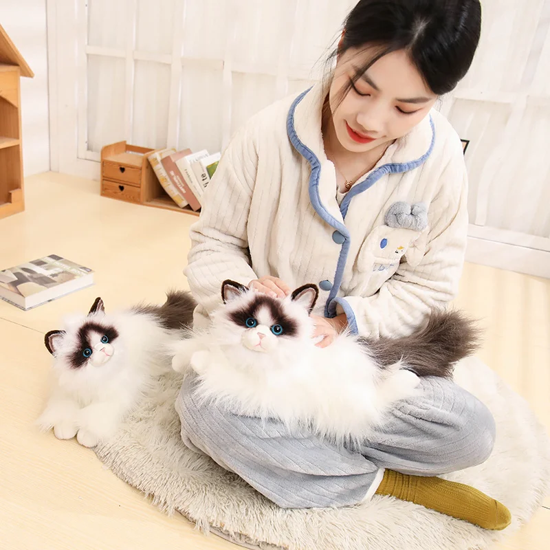 50CM Simulated Ragdoll Cat Plush Toys Long Haired Blue Sequins Eyes Dolls Kawaii Home Decoration Lifelike Pet Toys