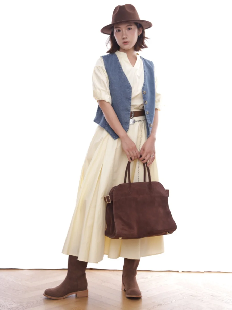 

Желтая плиссированная юбка миди Ohmyloli Cr с высокой талией и боковыми карманами, удлиненная, свободного кроя