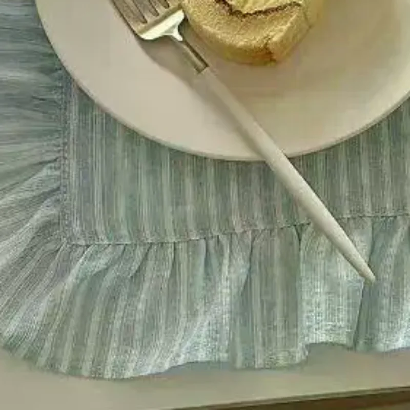 Pink Blue Stripe Ruffle Placemat Set Cute Table Decor For Kitchen Dining Room Breakfast Party Napin