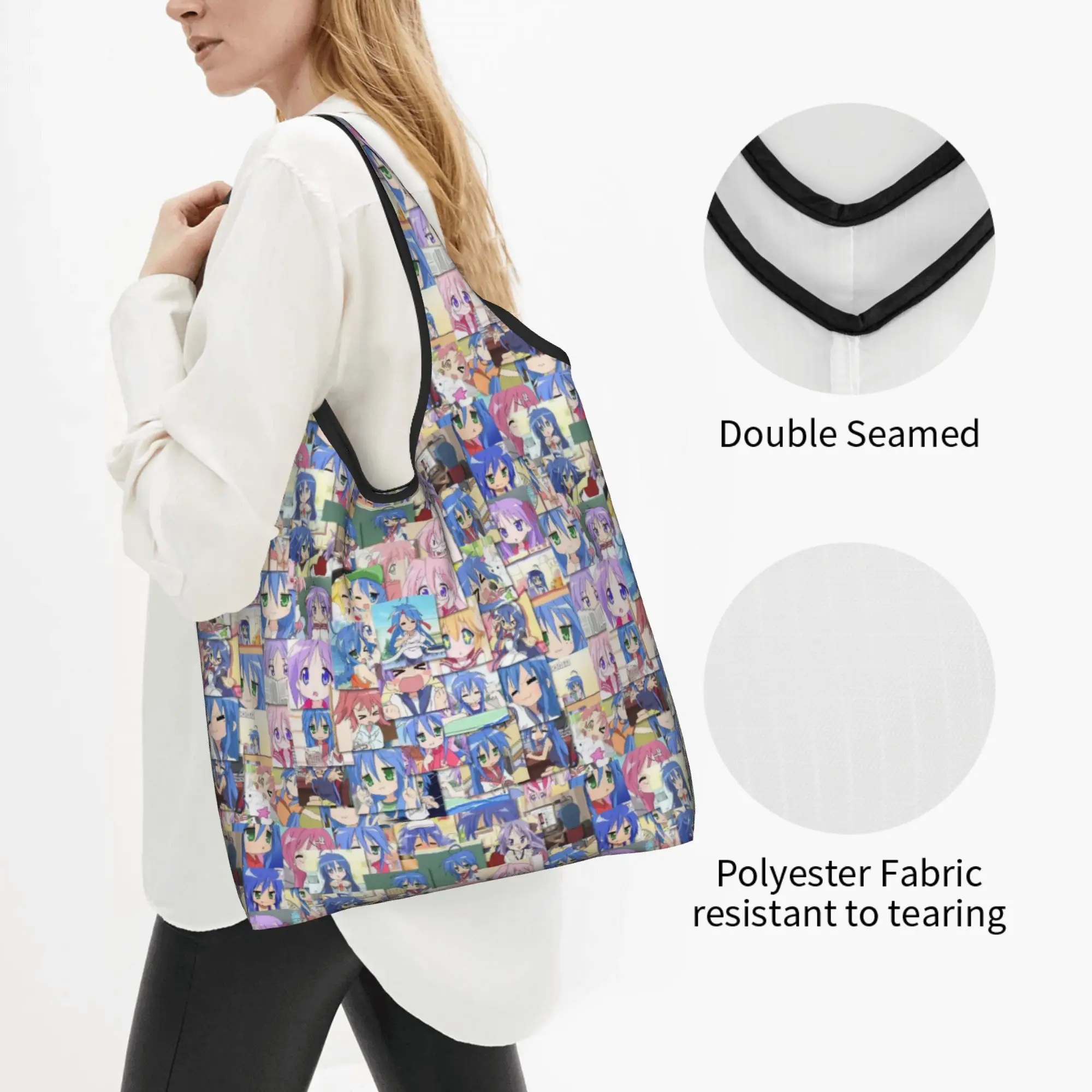 Recycling Japane Lucky Star Kawaii  Shopping Bag Women Tote Bag Portable Anime Game  Groceries Shopper Bags