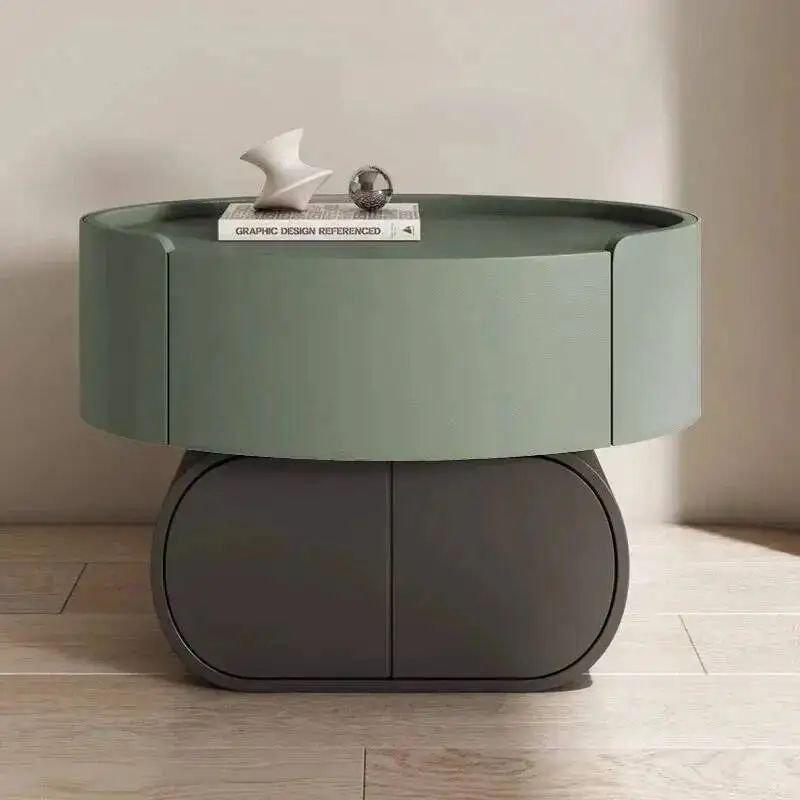 Italian Storage Box Light Luxury Premium Leather Night Table Nightstands Storage Locker Ellipse Tables Multiple Color Options