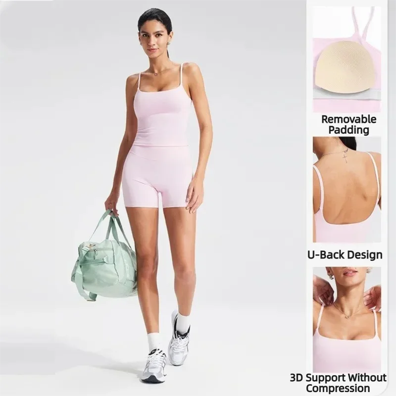 New  Women’s Naked Feel Brushed Yoga Tank Top Wireless Sports Bra with Chest Pads Stylish Back Fitness Workout Gym Wear