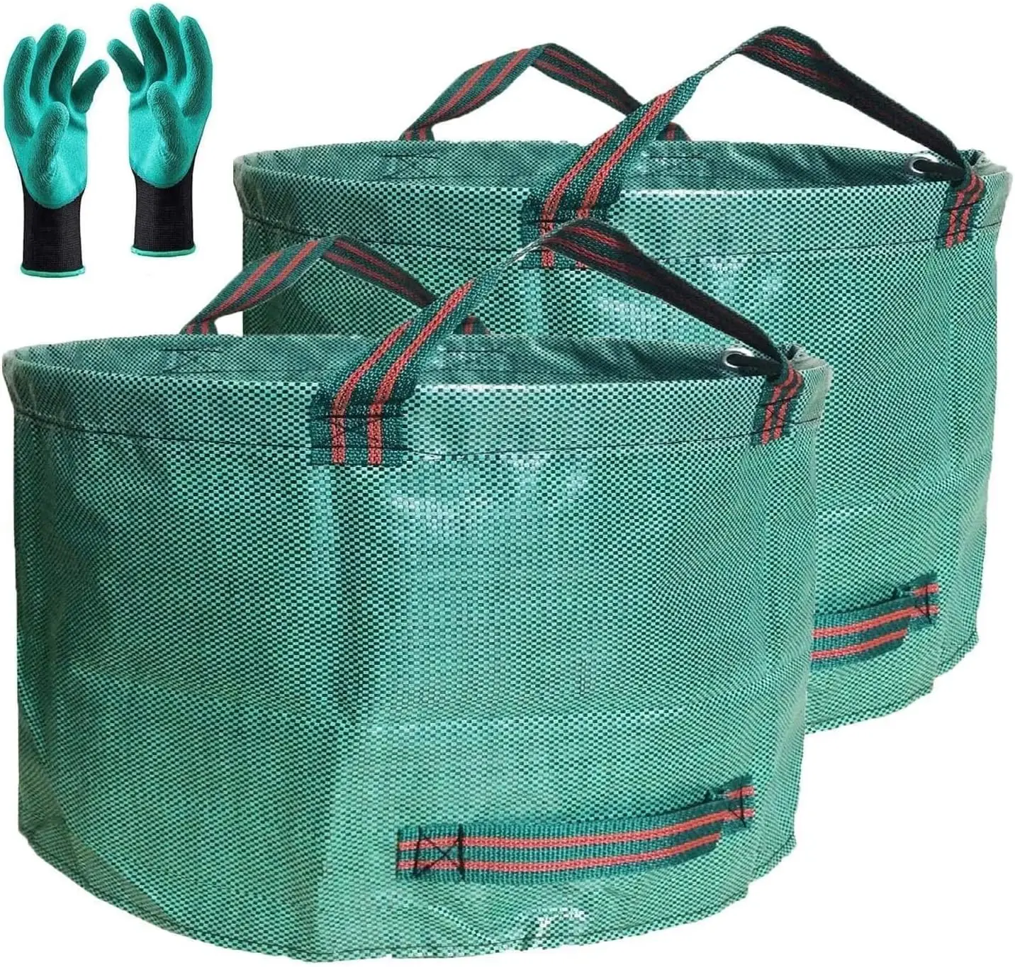 

Набор из 2-х сверхпрочных мешков для садового мусора объемом 46 галлонов с садовыми перчатками - многоразовые мешки для листьев и отходов для газона, сада, кемпинга