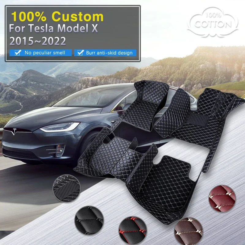 

3D Car Floor Mats For Tesla Model X 5 Seat 2015~2022 Luxury Carpet Rug Auto Interior Parts Foot Pad Leather Set Mat Car Accessor