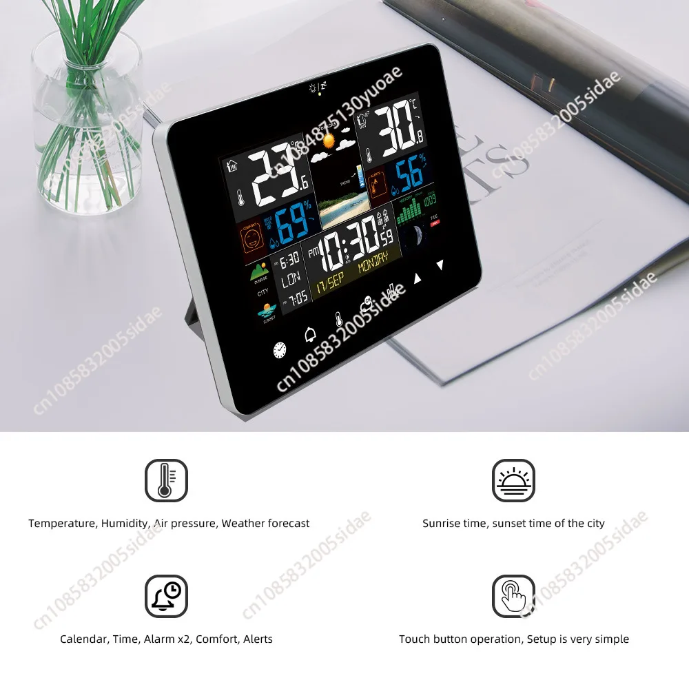 Weather Station Multi-function Alarm Clock Thermometer Hygrometer Touch Screen Operation with Wireless Outdoor Sensor