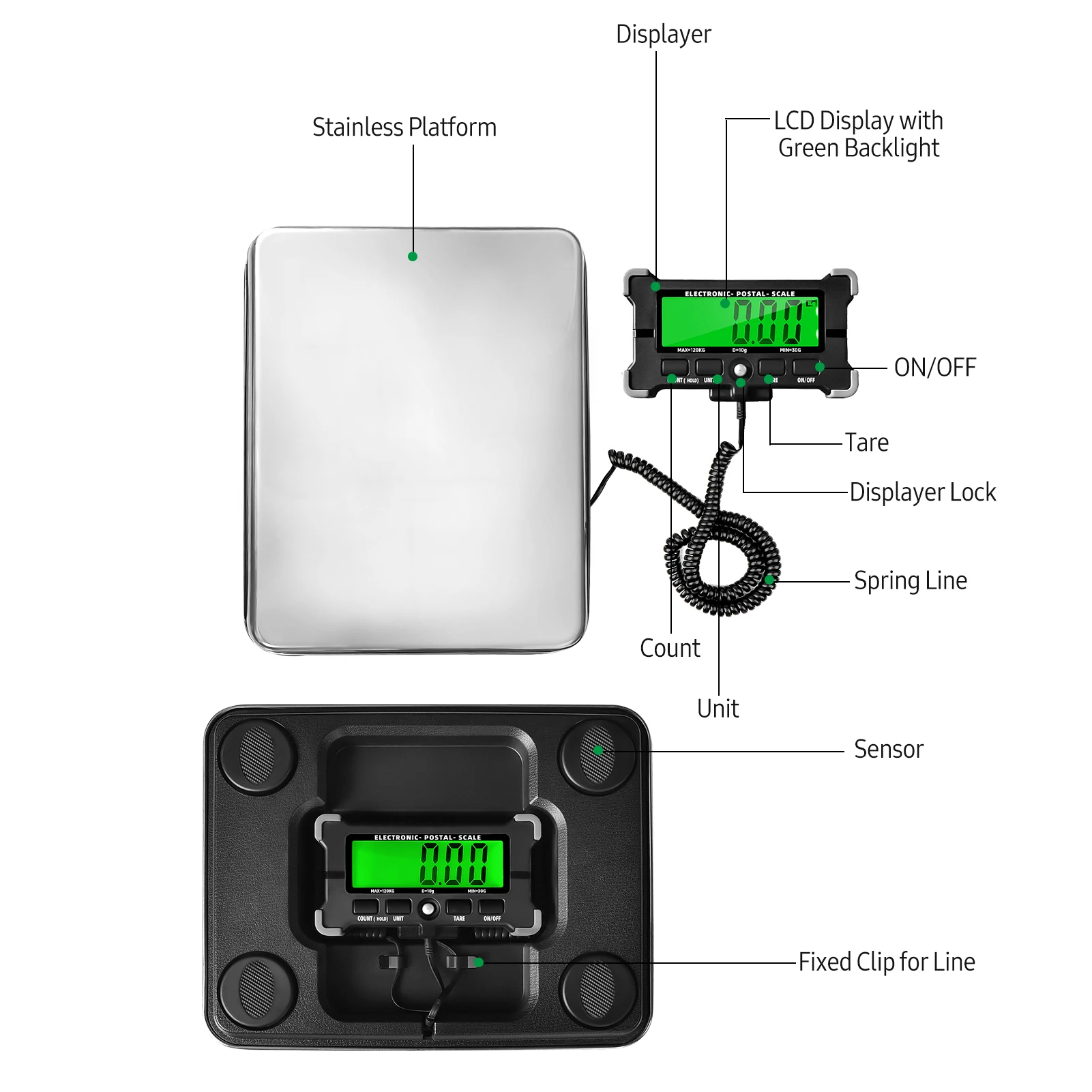 440 Lbs Electronic Postal Scale 0.05kg Precision Integrated Steel Digital with LCD Backlight Display Shipping with Auto off