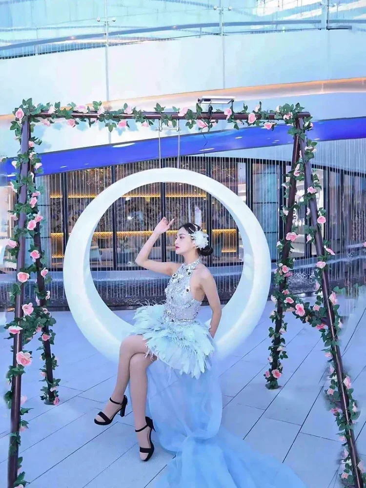 Luminous Swing Moon Shape Outdoor  Hanging Chairs Rocking Chairs Outdoor Activities Wedding Decoration Light LED