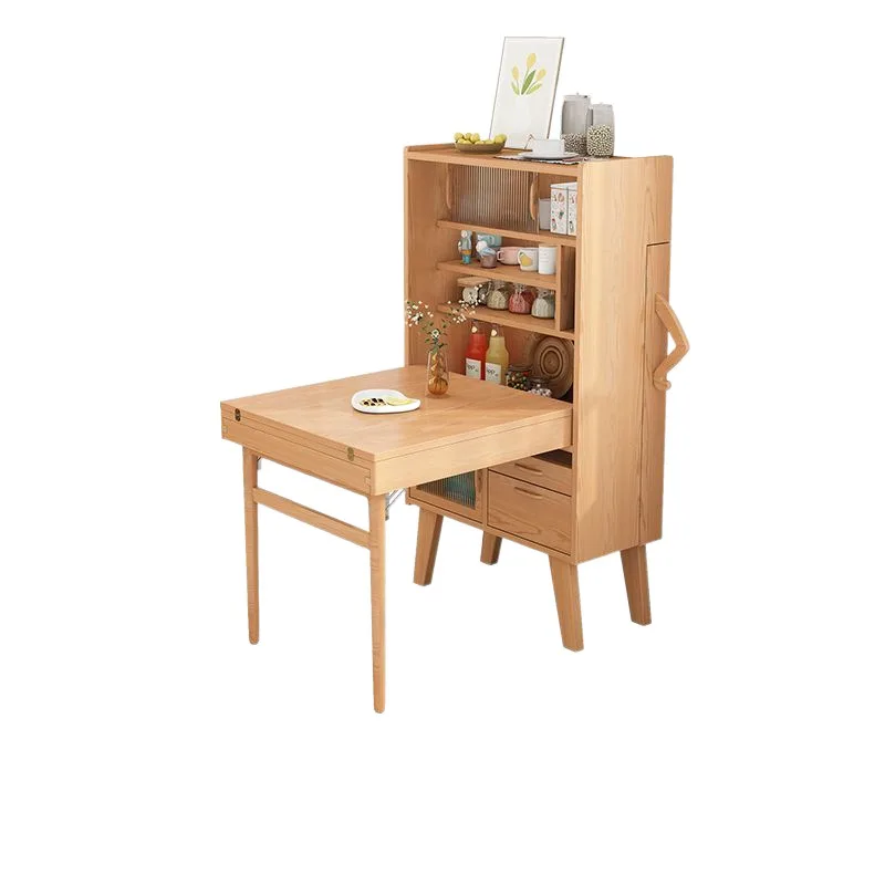 

Small retractable dining table Solid wood rectangular dining table Multifunctional table Edge cabinet