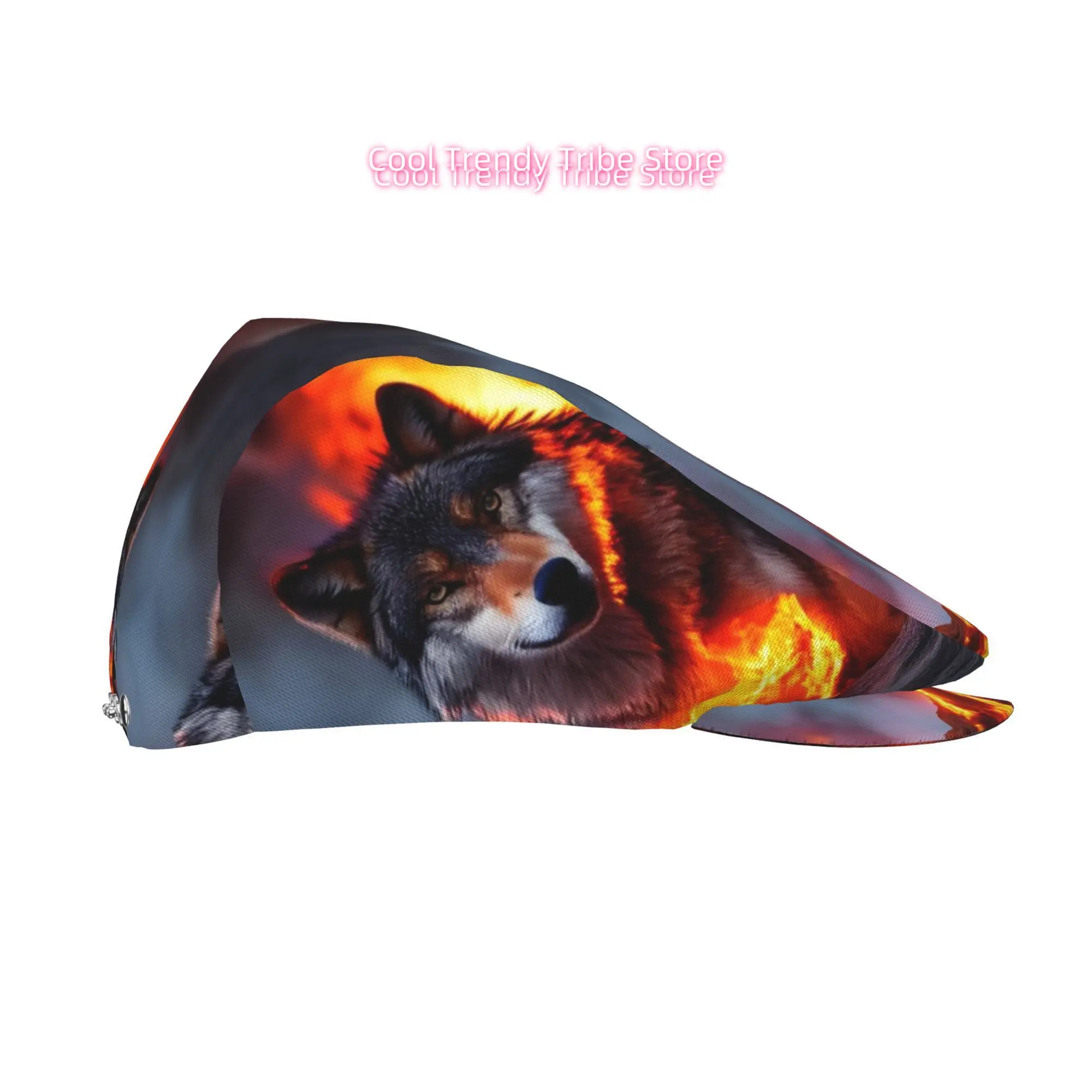1pc Wolf Surrounded by Flames All-Over Print Hat - Full-Body Flame & Wolf Graphic Cap Suitable for Men & Women, Lightweight Flat
