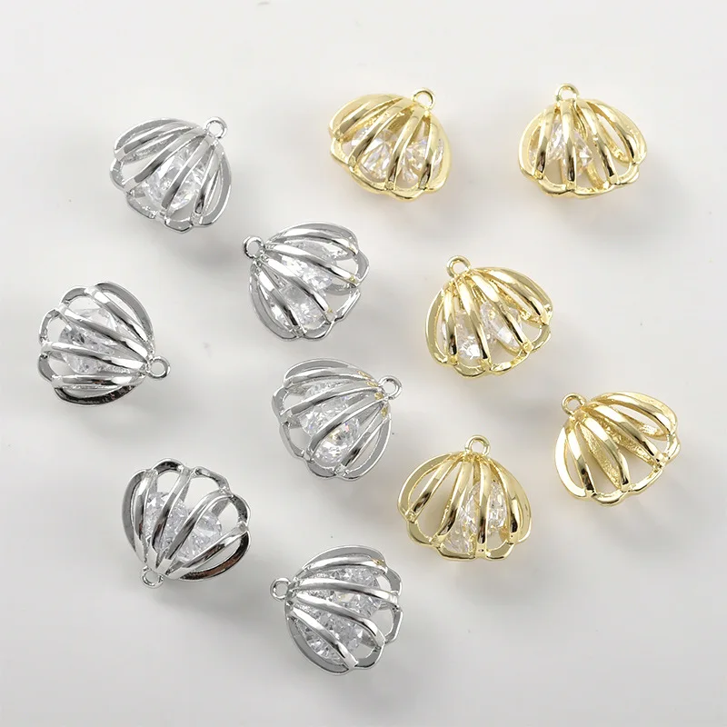 

14k Gold-wrapped Color Hollow Shell Three-dimensional Smart Zircon Pendant DIY Handmade Earrings Bracelet Necklace Accessories