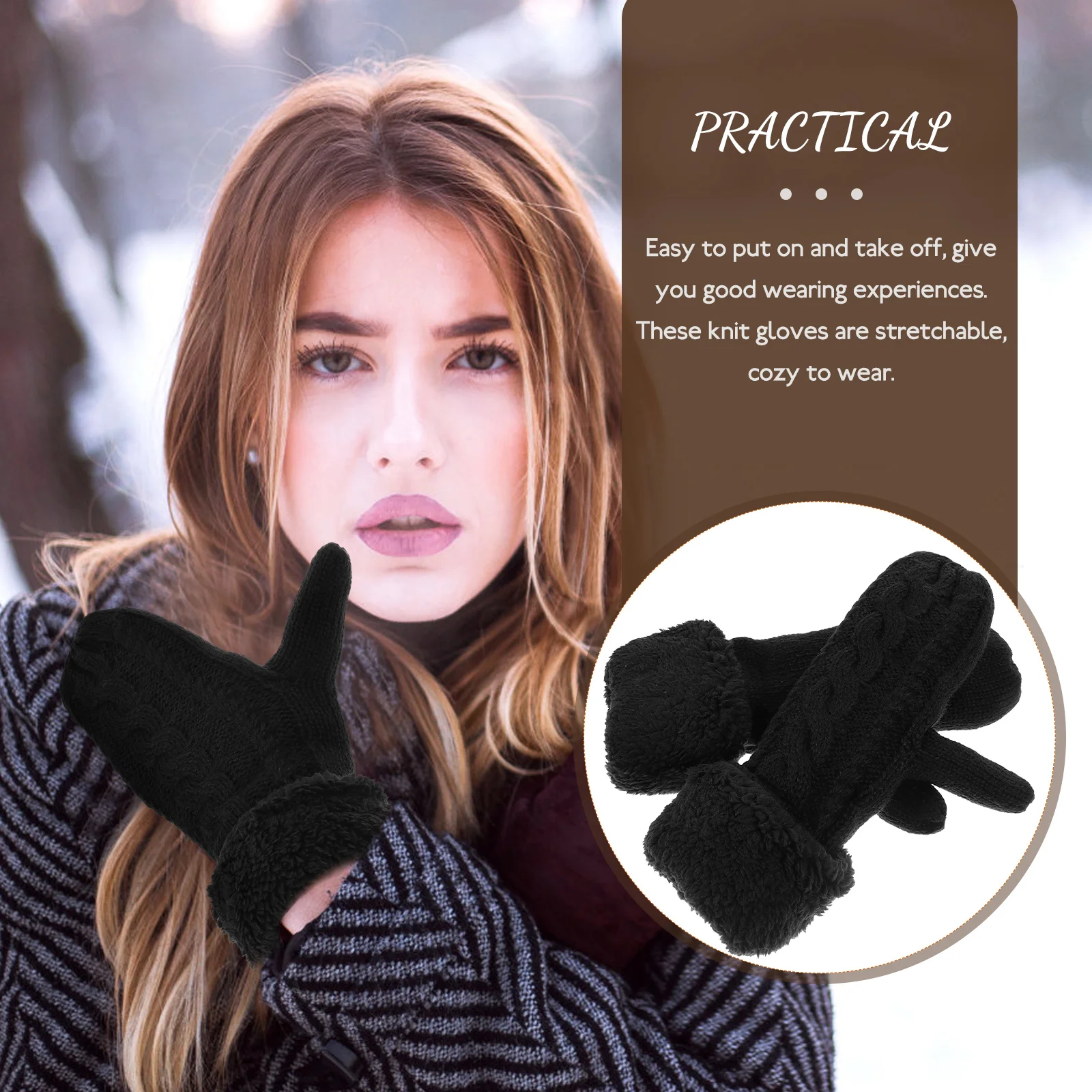 

1Pair Anti-Wind Thermal Gloves Hand-Woven Acrylic Fiber Warm Knit Gloves for Cold Weather Outdoor Sports Travel Wear-Resistant