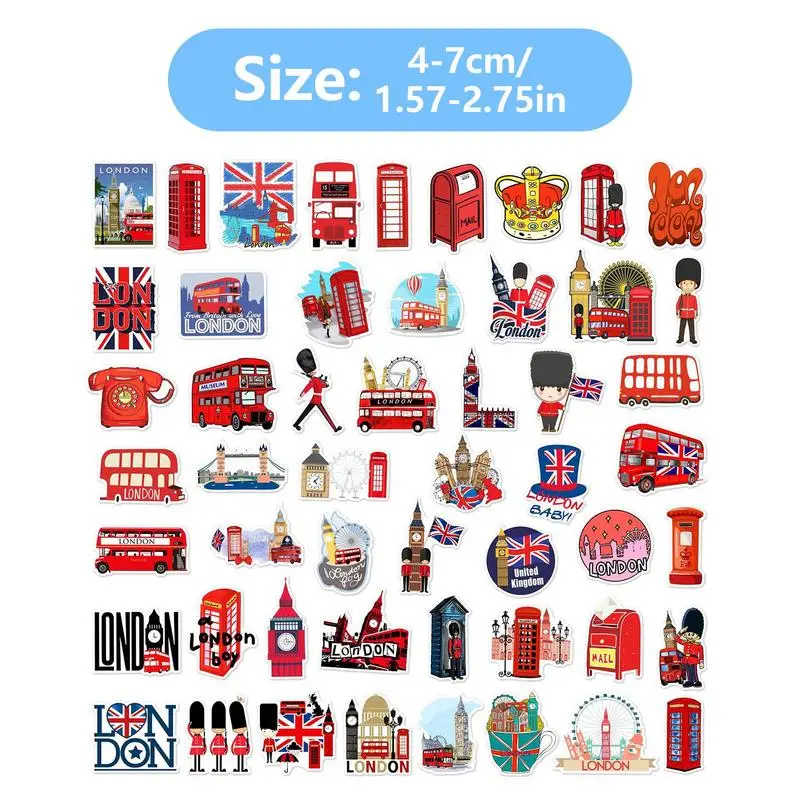 50PCS Red London Sticker Aesthetic PVC DI Y Children's Korean Stationery School Supplies Decoration Scrapbooking for Kids