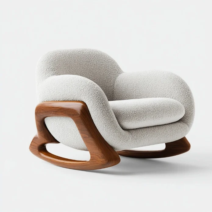 #Modern Sculptural Rocking Lounge Chair  Solid Wood Frame For Bedroom Home Office Living Room Dining