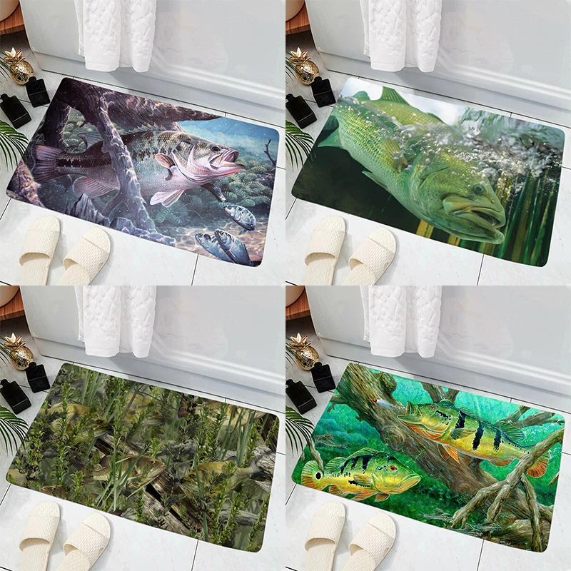 Fish Pattern Mat Hot Sale Model Fishing Bait Hard  Printing Decorative Door  Living Room Bathroom Kitchen Home Decor