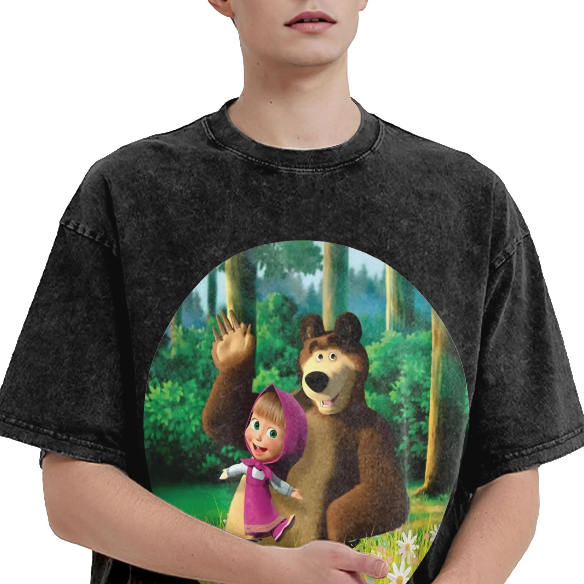 تي شيرت كارتون M–ماشا والدب تي شيرت صيفي ملابس الشارع الشهير تي شيرت قطن هاراجوكو تي شيرت للرجال ملابس مطبوعة بأكمام قصيرة