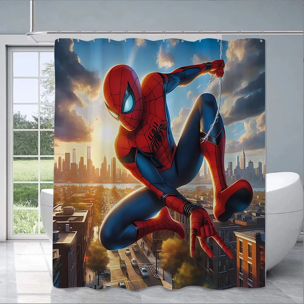 Hot Super H-hero Spider-Man Shower Curtain Waterproof Polyester Fabric Paint Bath Curtain Home Bathroom Decor Curtain With Hook