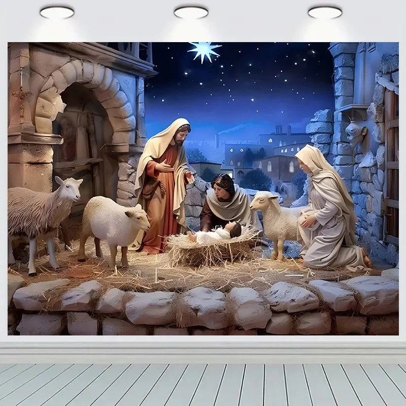 ZHISUXI Nativity Scene Manger Photography Backdrops Props Christmas Day Fireplace Birth of Jesus New Year Background RD-19