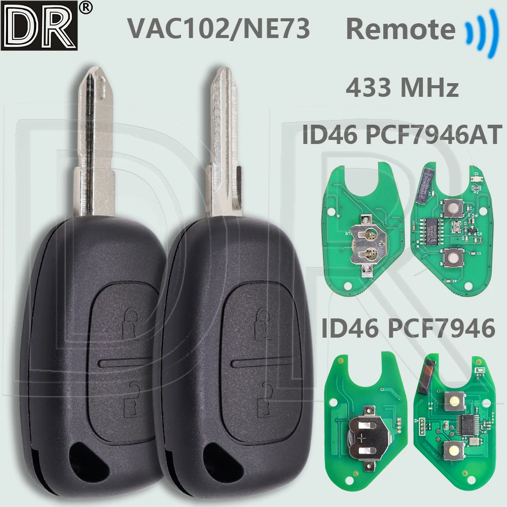 Автомобильный ключ-пульт DR ID46 PCF7946/7946AT 433 МГц для Renault Kangoo, Movano, Trafic, Master, Transmister, Opel Vivaro, Vauxhall 2003-2012 гг.