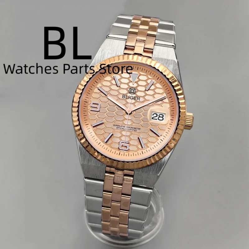 BLIGER 36mm40mm Two Tone Rose Full Rose NH35 Watch For Men Rose Honeycomb Dial 100m Waterproof Sapphire Glass Luminous Men Watch