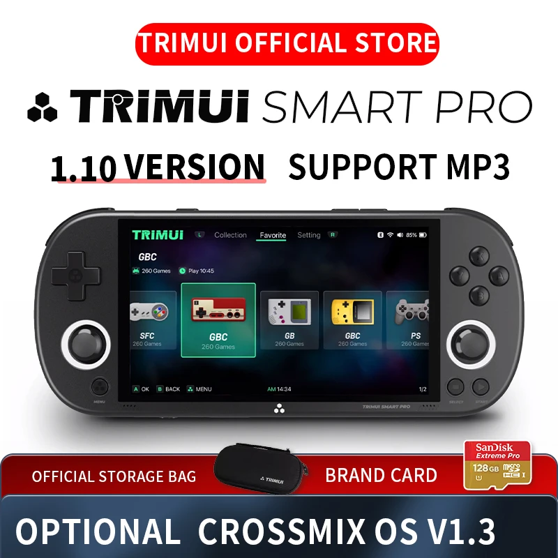 Trimui Smart Pro وحدة تحكم بجهاز لعب محمول 4.96 بوصة IPS شاشة نظام لينكس جديد Crossmix OSV1.3 مشغل ألعاب هدية