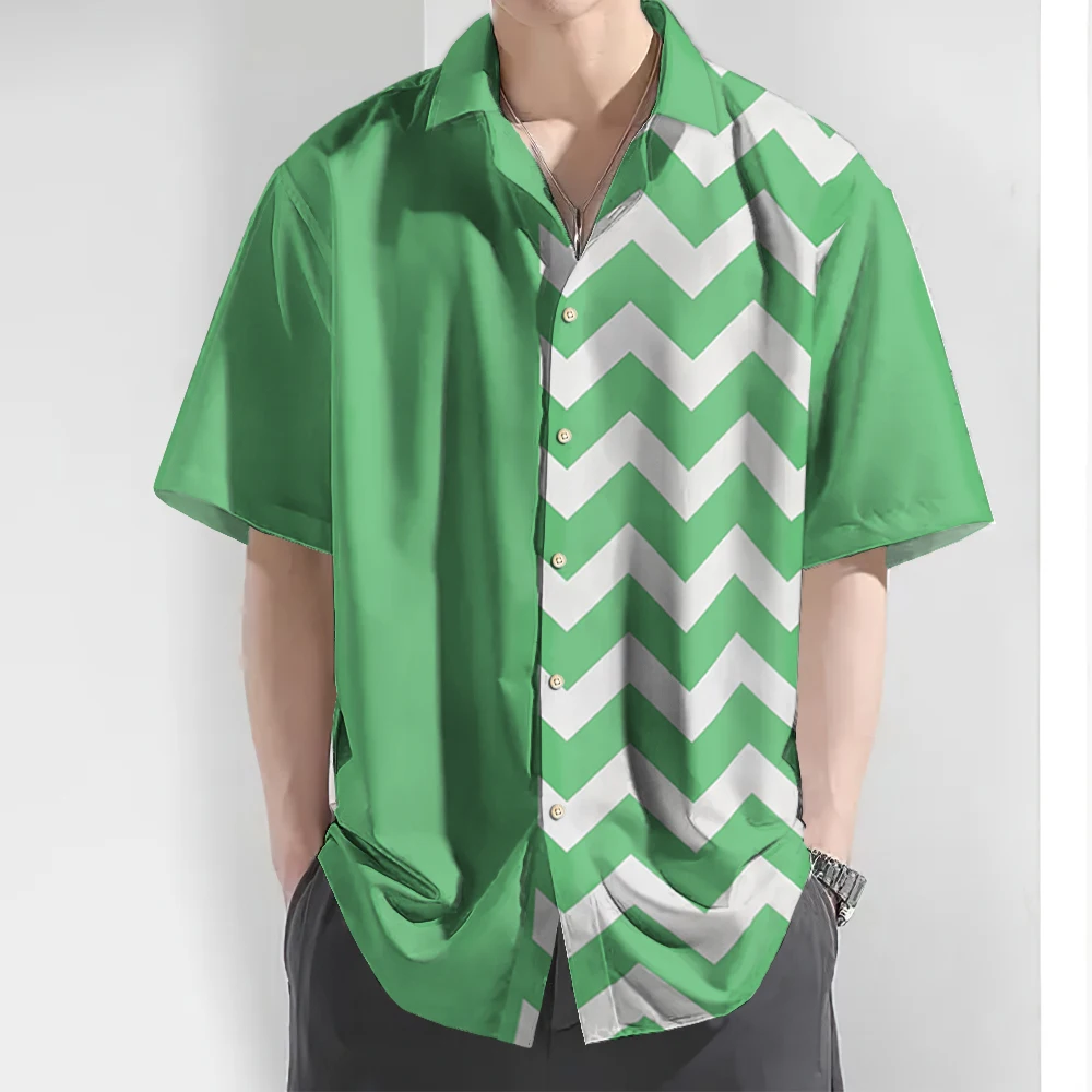 2024 3d Striped Print Men\'s Shirt Summer Casual Short Sleeve Tops Loose Oversized Hawaiian Shirts For Men Quick Dry Man Clothing