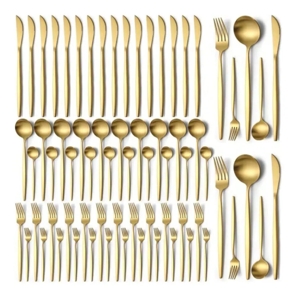 

Deluxe Golden 410 Stainless Steel Cutlery Set, Portugal Western Cutlery Set With Knives, Forks And Spoons, 12pcs Mirror Polishe