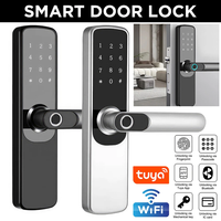 TUYA WiFi Smart Door Lock W/ Handle Unlock Fingerprint Card Touch Screen Remote Smart Door Lock For Office Security