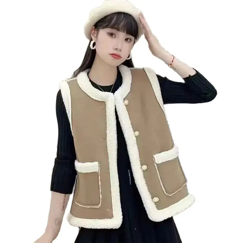 

Fashion Imitation Fur Vest Female Autumn Winter Coat New Padded Warm Sleeveless Fur-Fur Integration Vest Jacket Women's Waistcoa