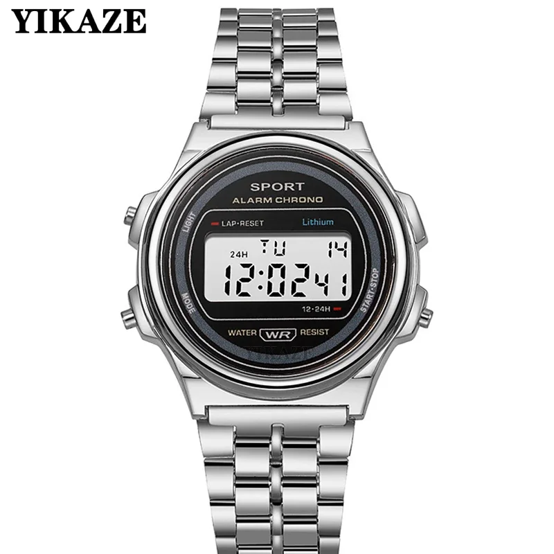 YIKAZE-Relógio Digital Masculino de Aço, Relógio Eletrônico de Pulso, Relógio Esportivo para Homens e Mulheres, Relógios Digitais, Chrono, Classic