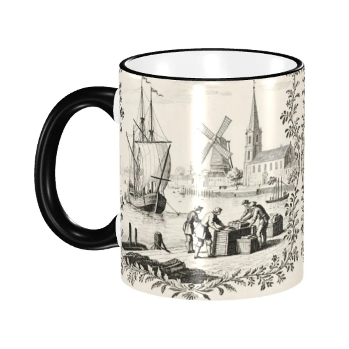 

Personalized Vintage Toile De Jouy Mugs DIY French Countryside Floral Ceramic Tea Milk Coffee Cup