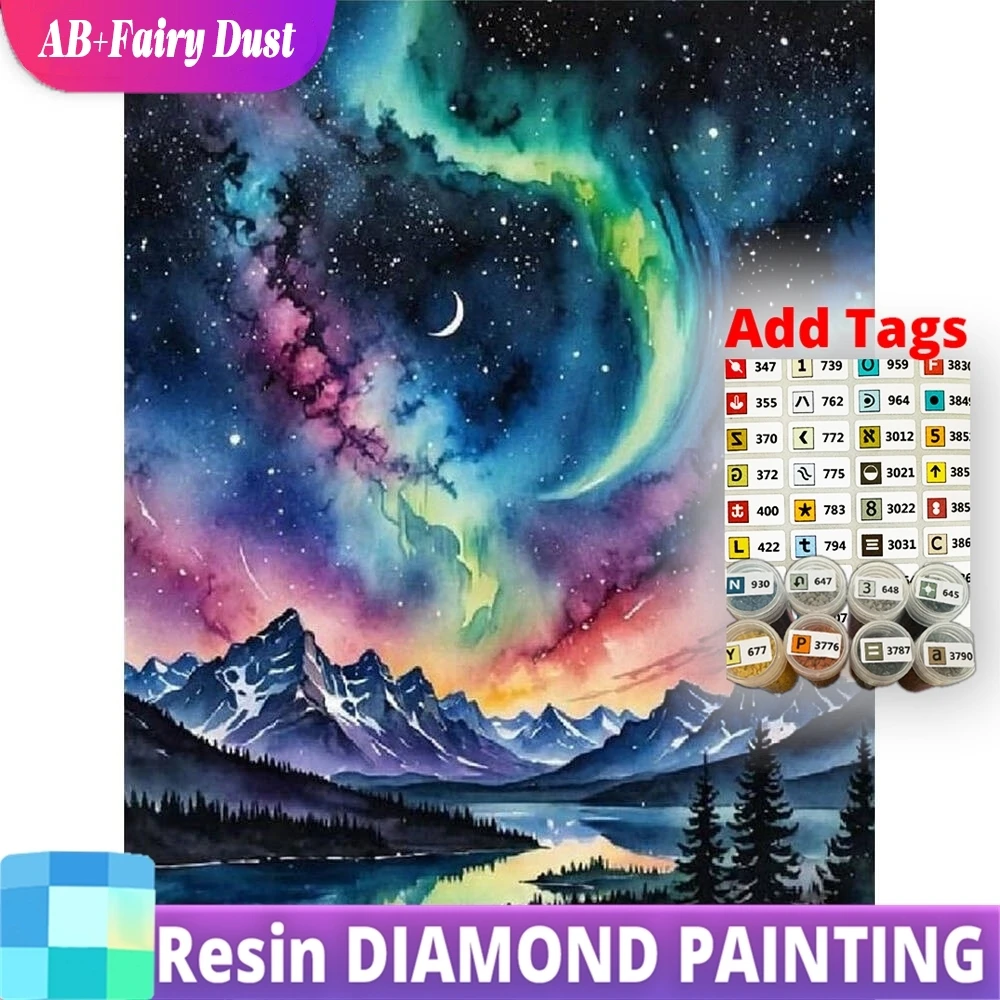 

Resin AB Fairy Dust New Arrival Diamond Embroidery Mountain Painting River Landscape Full Square Round Mosaic Aurora DIY Handicr