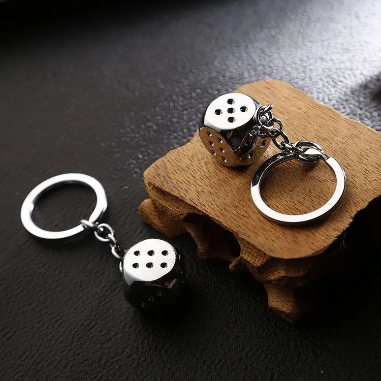 New Dice Key Chain Metal Personality Dice Model Alloy Keychain Gift Stainless Steel Good Luck Car Key Ring