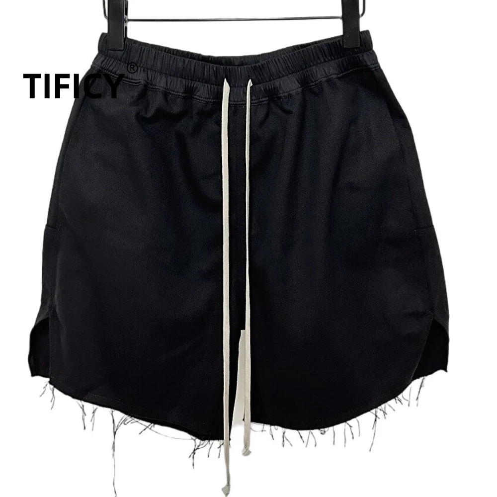 

High Street RO Shorts Men's Dark Style Shorts with New Zipper Design Work Pants Casual Split Drawstring Loose Streewear Shorts