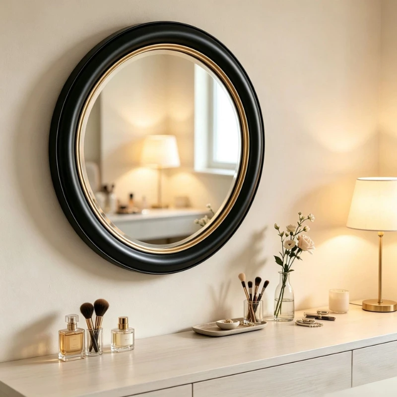 American retro bathroom mirror round wall hanging vanity mirror hotel bathroom basin  toilet decorative  frame