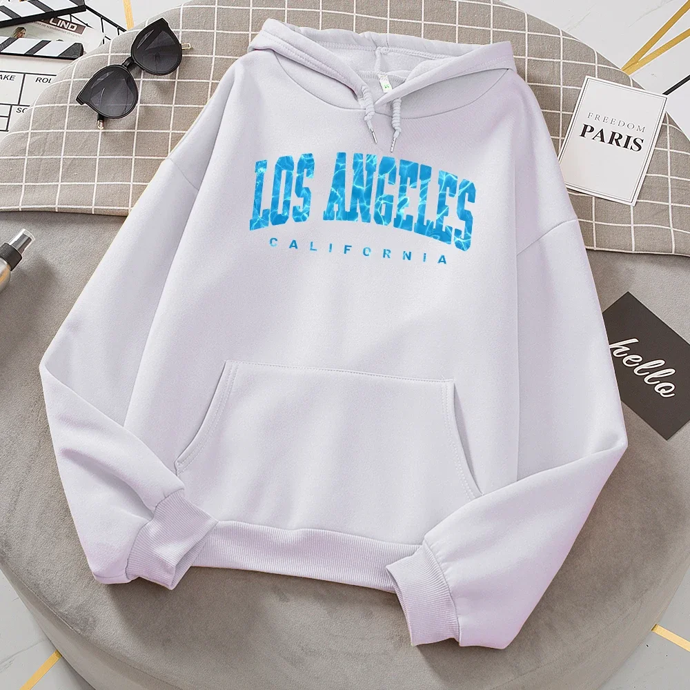 Fashion Los Angeles California Sea Surface Ripple Design Women Hoodies Novelty Hooded Casual All Match Clothes Warm Streetwear