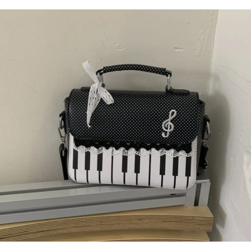 High-looks Fashionable Lace Piano Note Design PU Shoulder Bag Crossbody Bag Polka Dot Handbag Small Square Handbag for Women