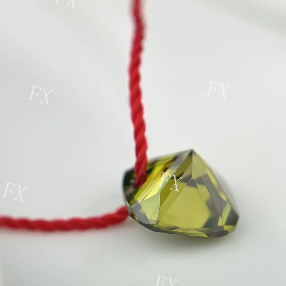 Single Hole Olive Green Cushion Shape CZ AAAAA  Synthetic Cubic Zirconia  Stone For Jewelry Make  4x4~12x12 High Quality