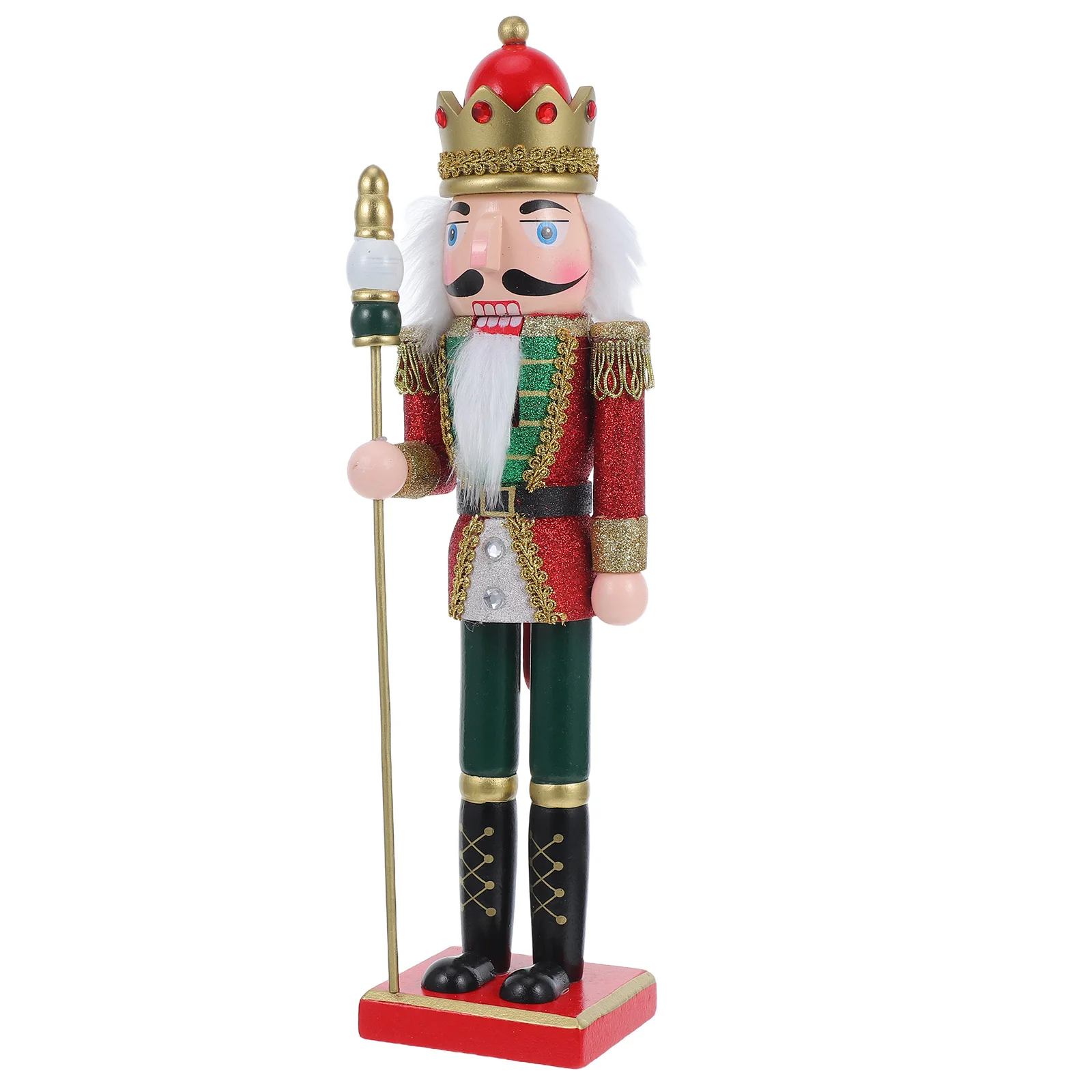 

Wood Nutcracker King Statue Classic Soldier Christmas Decor King Holding Scepter Festive Holiday Table Decoration