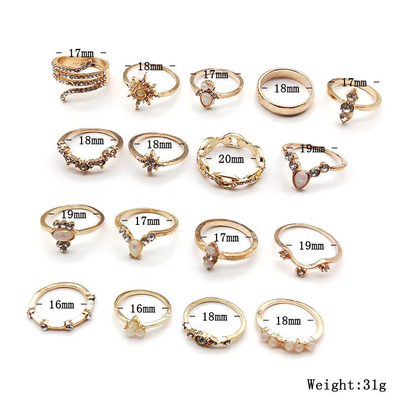 17Pcs/Set Luxury Clear Crystal Stone Wedding Ring for Women Men Water Drop Flowers Sun Geoemtric Jewelry Кольца