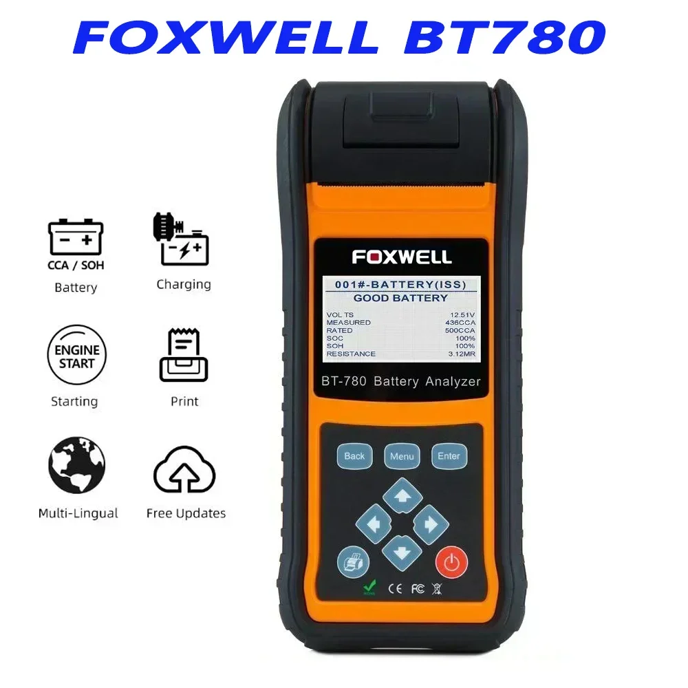 FOXWELL BT780 12V Battery Tester 0-1000A Car GEL AGM EBP Batteries Analyzer Built-in Printer car accessories battery monitor