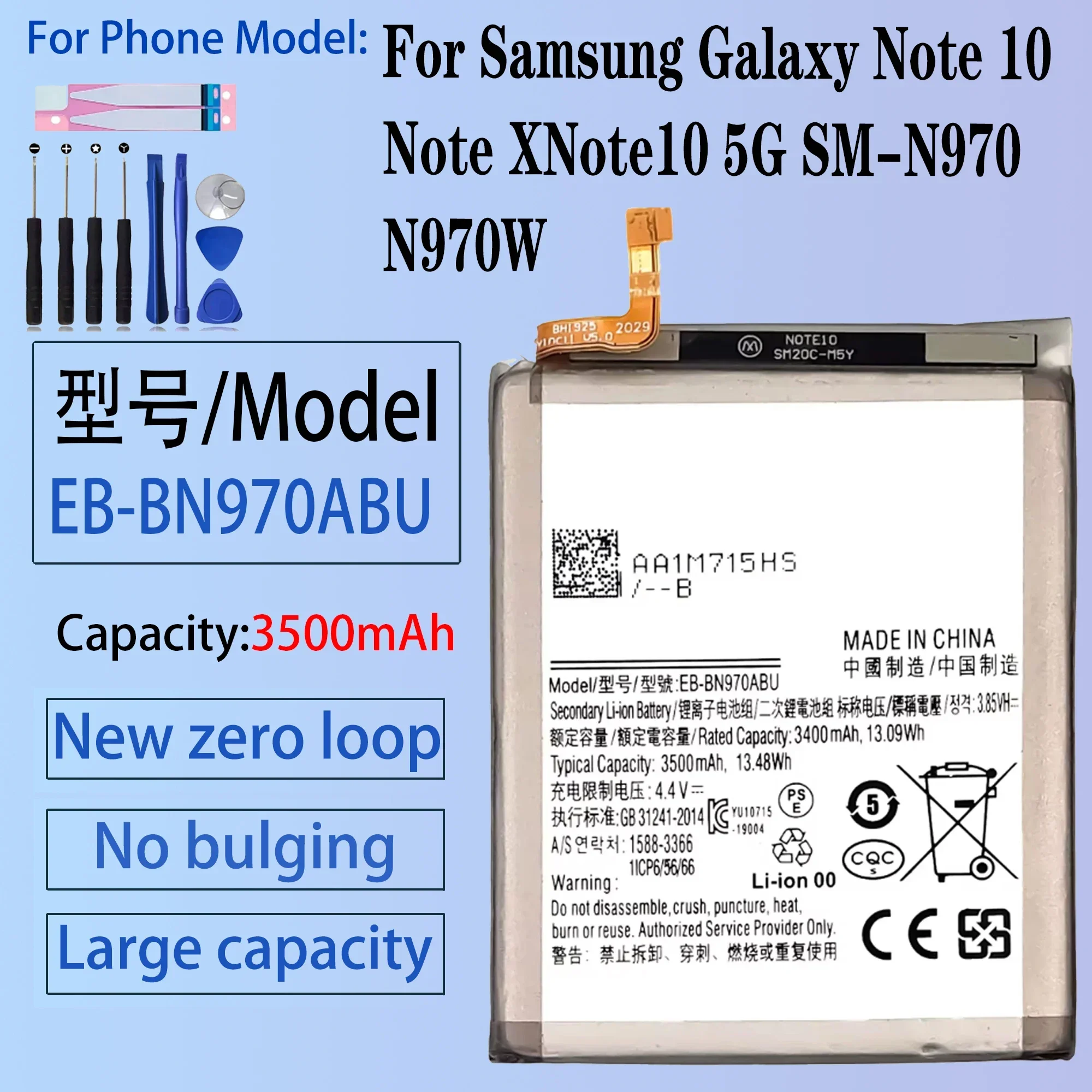 

EB-BN970ABU Replacement 3500mAh Battery For Samsung Galaxy Note 10 Note X Note10 NoteX Note10 5G SM-N970 N970W N970F + Tools