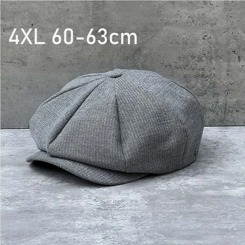 New Big Size Cotton Newsboy Caps Men Spring Summer Thin Breathable Beret Women Casual Hat Unisex Sweat Octagonal Hats 63CM